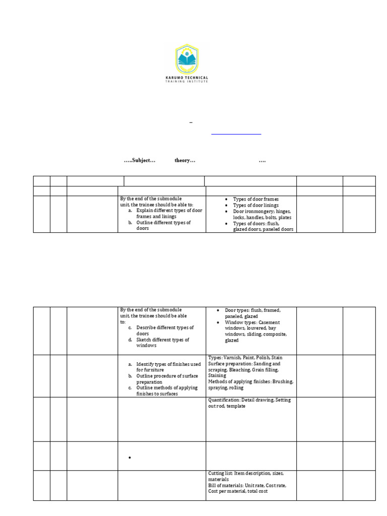 Karumo Technical Training Courses 2023 | PDF | Window | Door