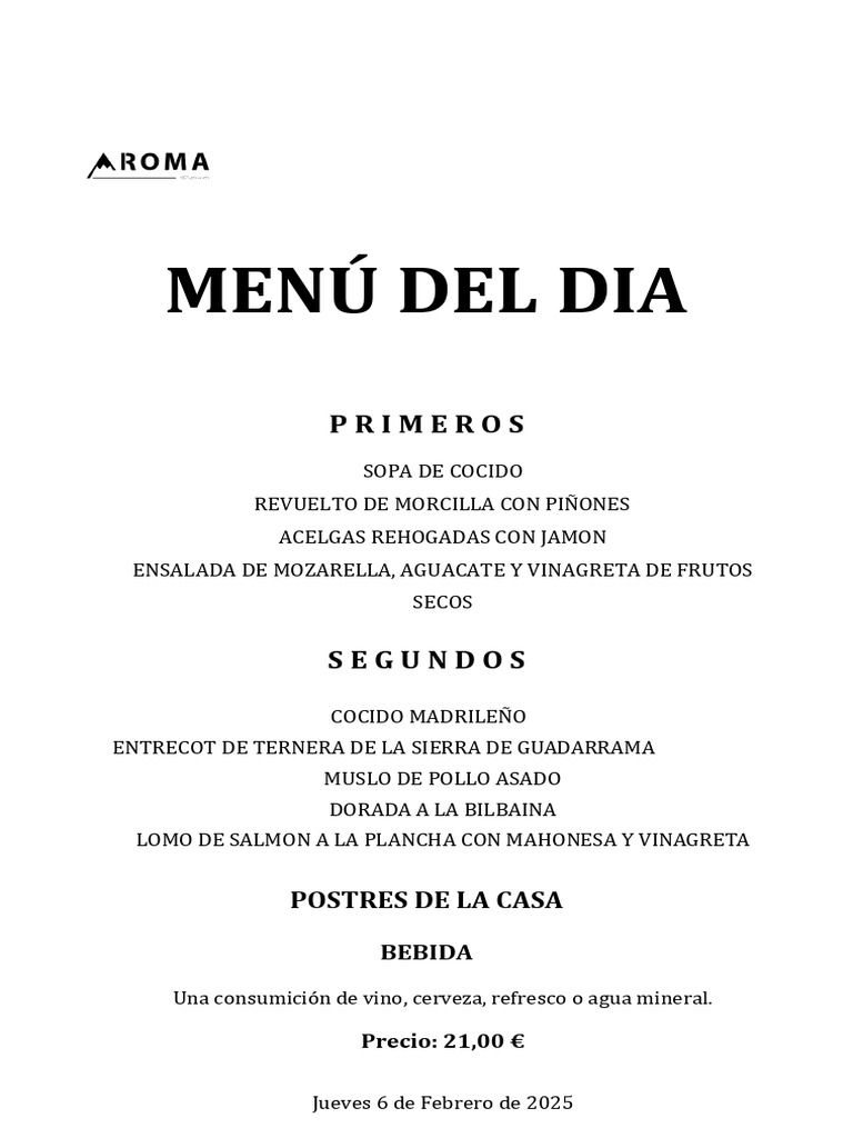 Menu Del Dia | PDF