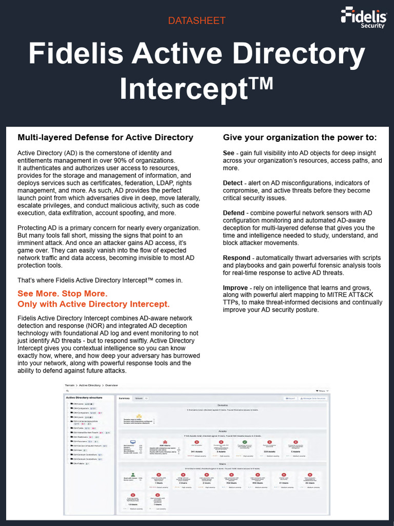 Fidelis Active Directory Intercept Data Sheet | PDF | Security ...