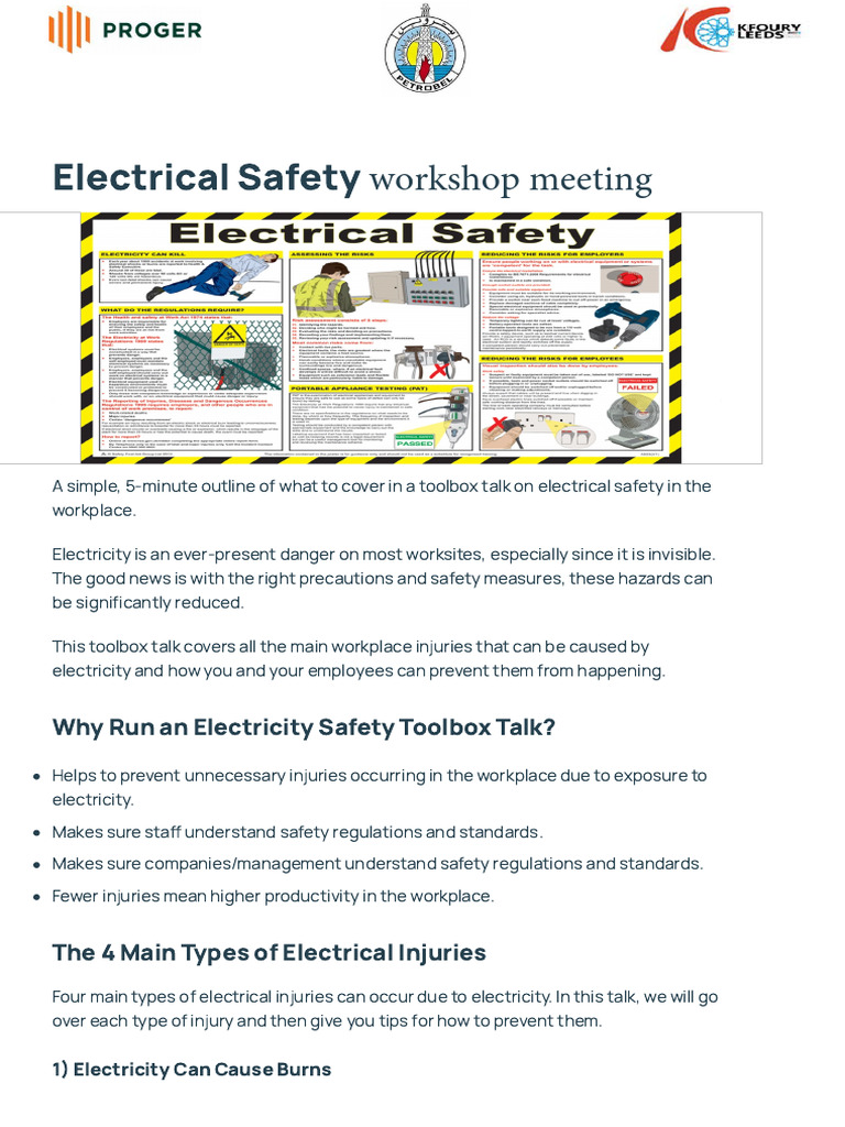 Electrical Safety Toolbox Talk Guide | PDF | Occupational Safety And ...
