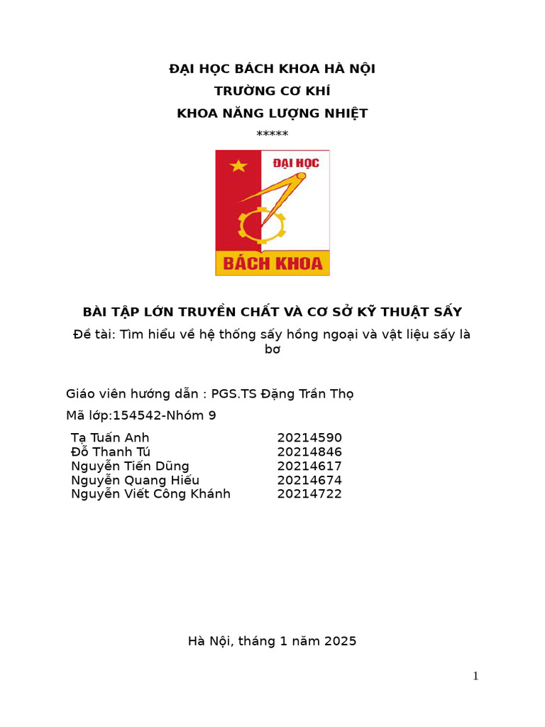 BTL sấy- Nhóm 9 | PDF