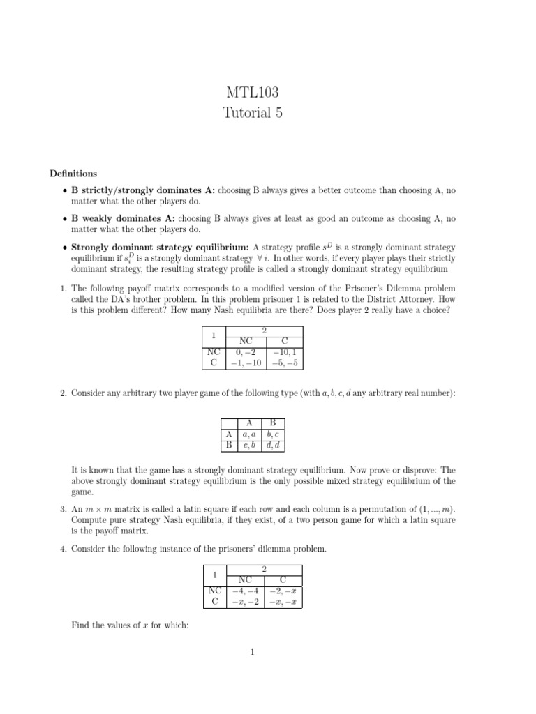 MTL103 tut5 | PDF | Gaming | Mathematical And Quantitative Methods ...
