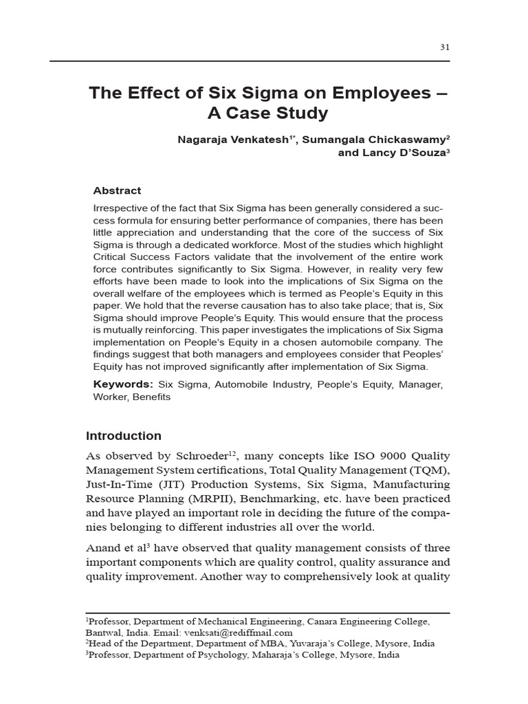 The Effect of Six Sigma On Employees A C | PDF | Six Sigma | Student's ...