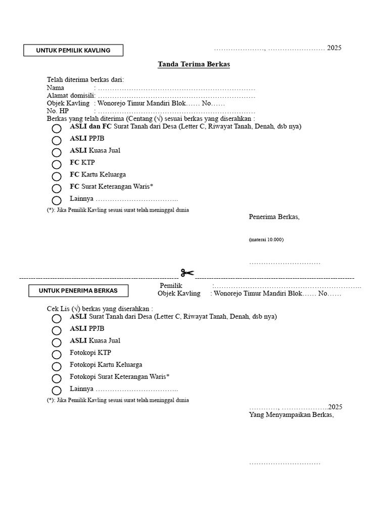 Form Penerimaan Berkas Surat Rev | PDF