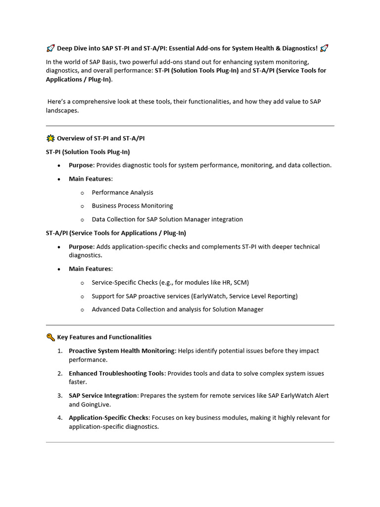 SAP ST-PI & ST-A/PI: Key Diagnostic Tools | PDF | Troubleshooting ...
