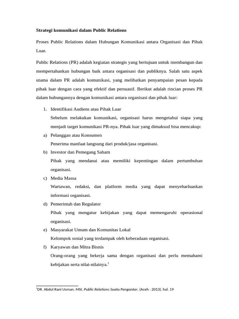 Strategi Komunikasi dalam PR | PDF