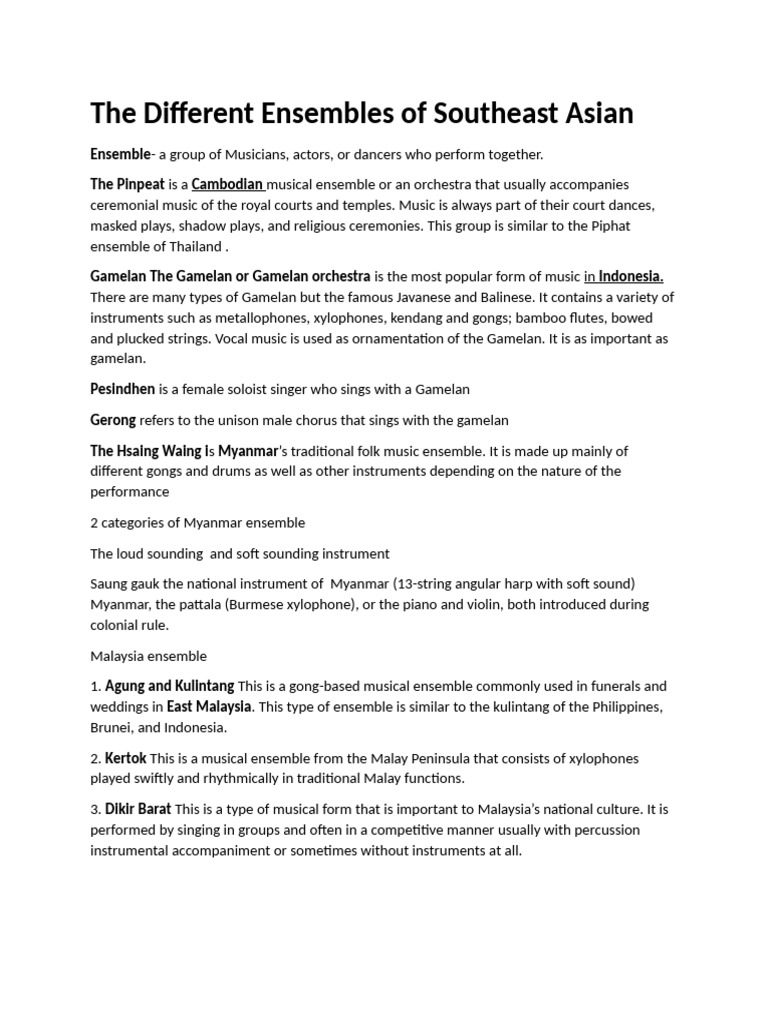 Southeast Asian Musical Ensembles Guide | PDF | Musical Instruments ...