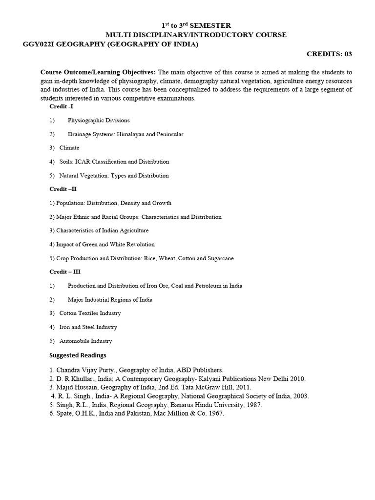 Geography of India Course Overview | PDF