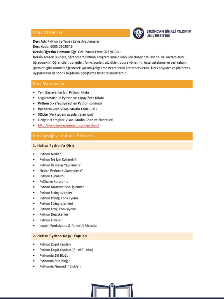 Python Ile Yapay Zeka Uygulamaları Ders İzlencesi | PDF