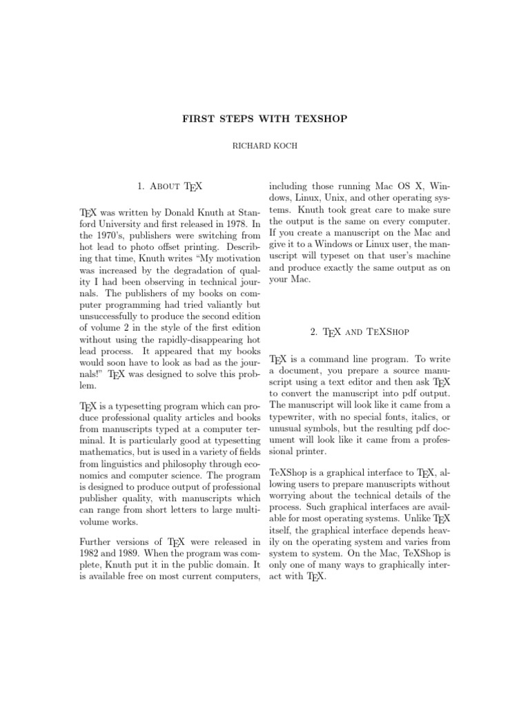 Getting Started with TeXShop | PDF | Te X | System Software