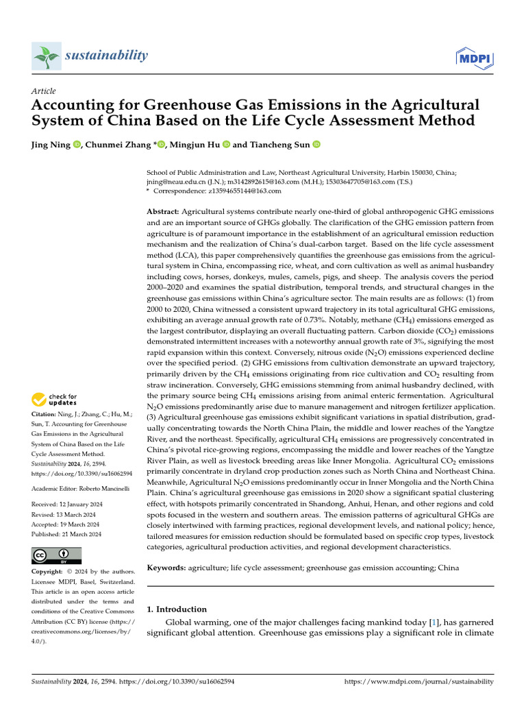 Sustainability 16 02594 | PDF | Greenhouse Gas | Agriculture