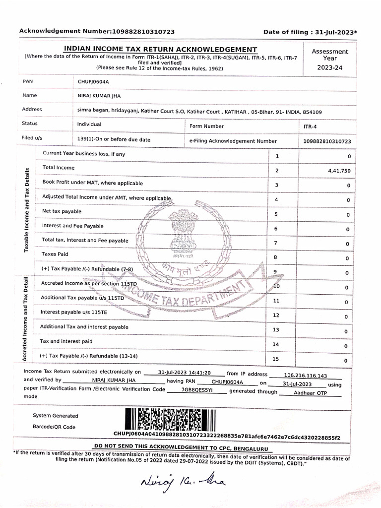 Income Tax Return | PDF