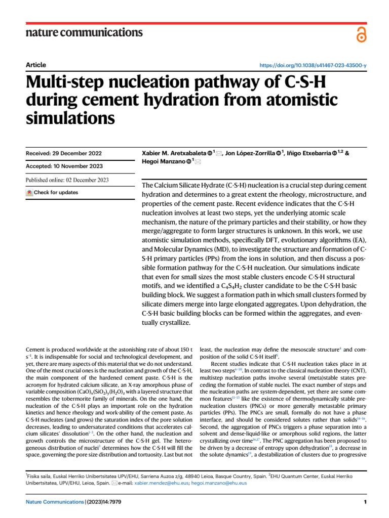 Multi-Step Nucleation Pathway of C-S-H During Cement Hydration From ...