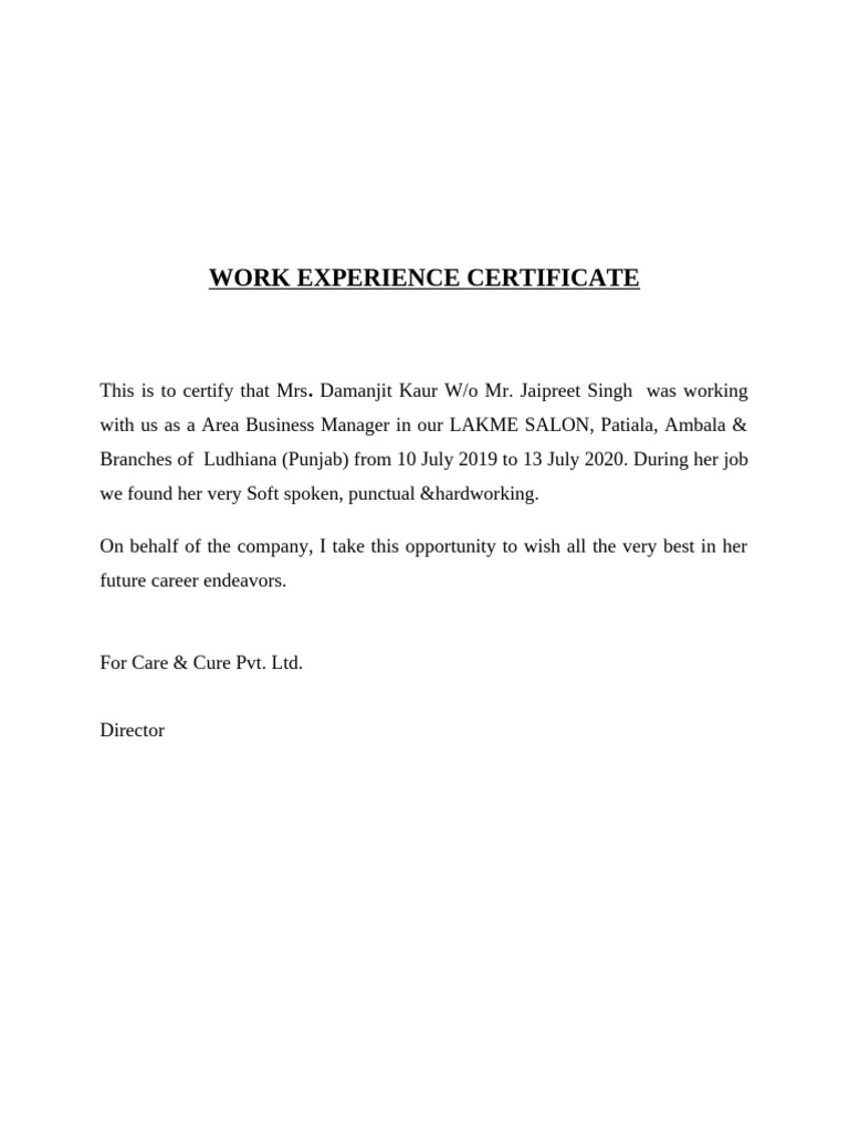 Damanjit Certificate Experirnce | PDF