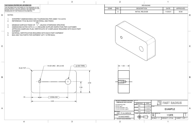 Engineering Drawing Sample 6061-T6 | PDF