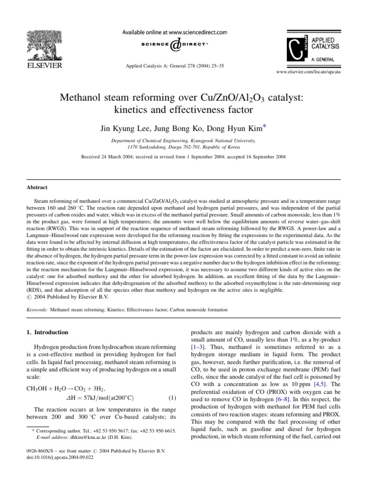 Kinetics of Methanol Steam Reforming | PDF | Catalysis | Reaction Rate