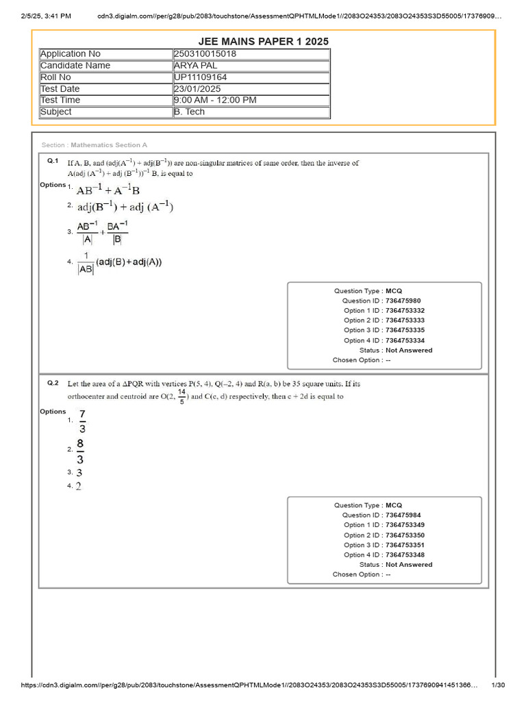 JEE Mains 2025 Answer Sheet Format | PDF | Multiple Choice | Tests