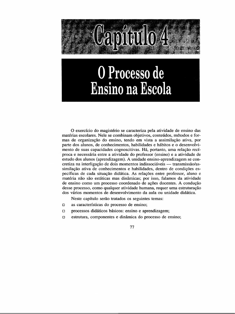 4 - Processo de Ensino e Aprendizagem - Cap 4 e 5 Do Livro Didática de ...