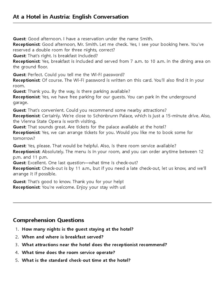 English Hotel Conversation Guide | PDF