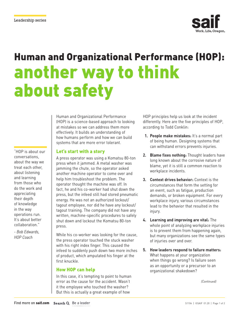 S1104 Human and Organizational Performance (HOP) - Another Way To Think ...