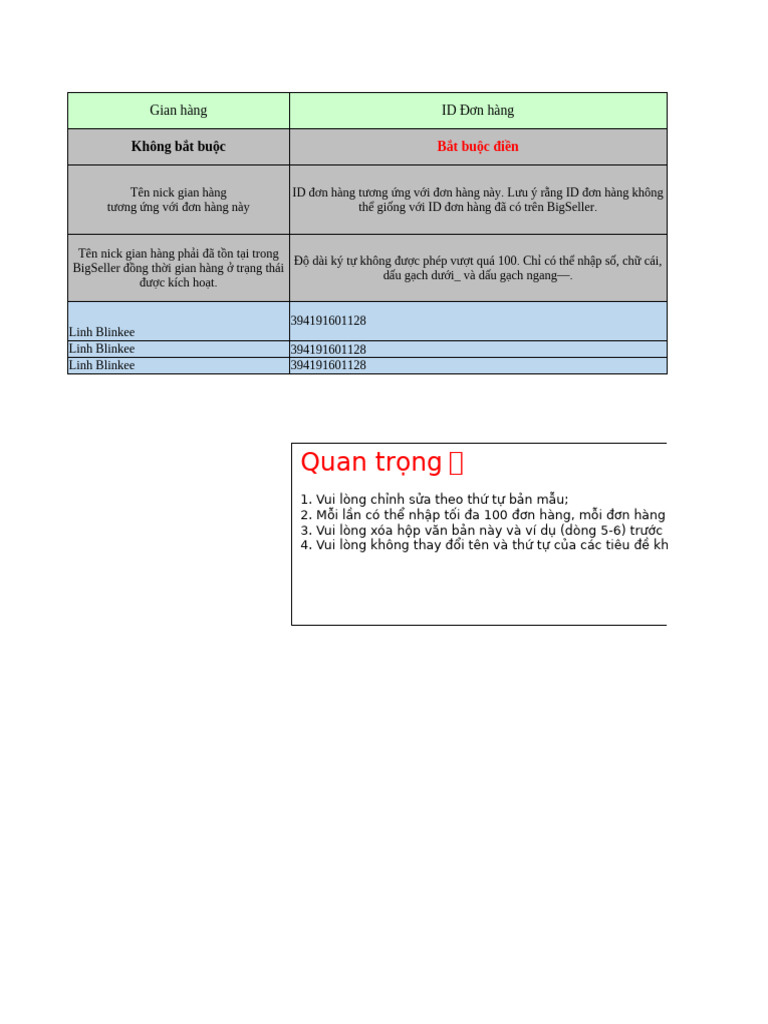 Import Hand Order Template VN | PDF