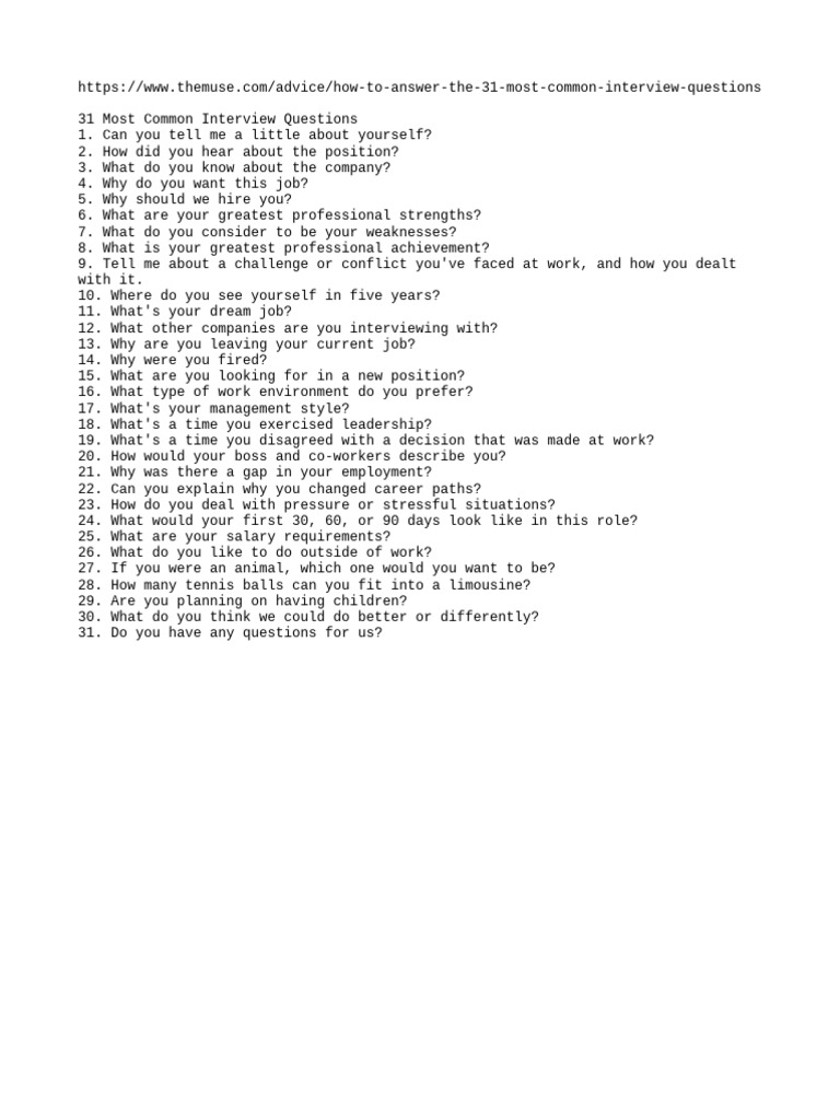 Interview Questions Pdf