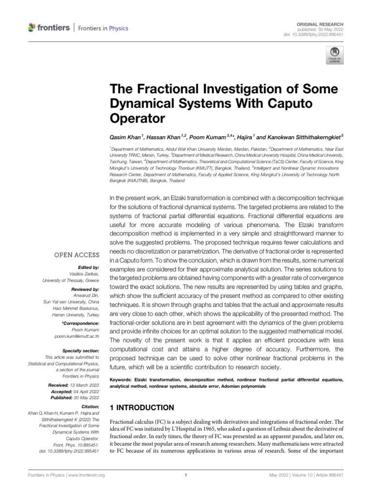 The Fractional Investigation of Some Dynamical Sys | PDF | Nonlinear ...