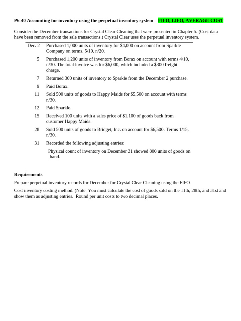 Perpetual Inventory Accounting Methods | PDF | Inventory | Cost Of ...
