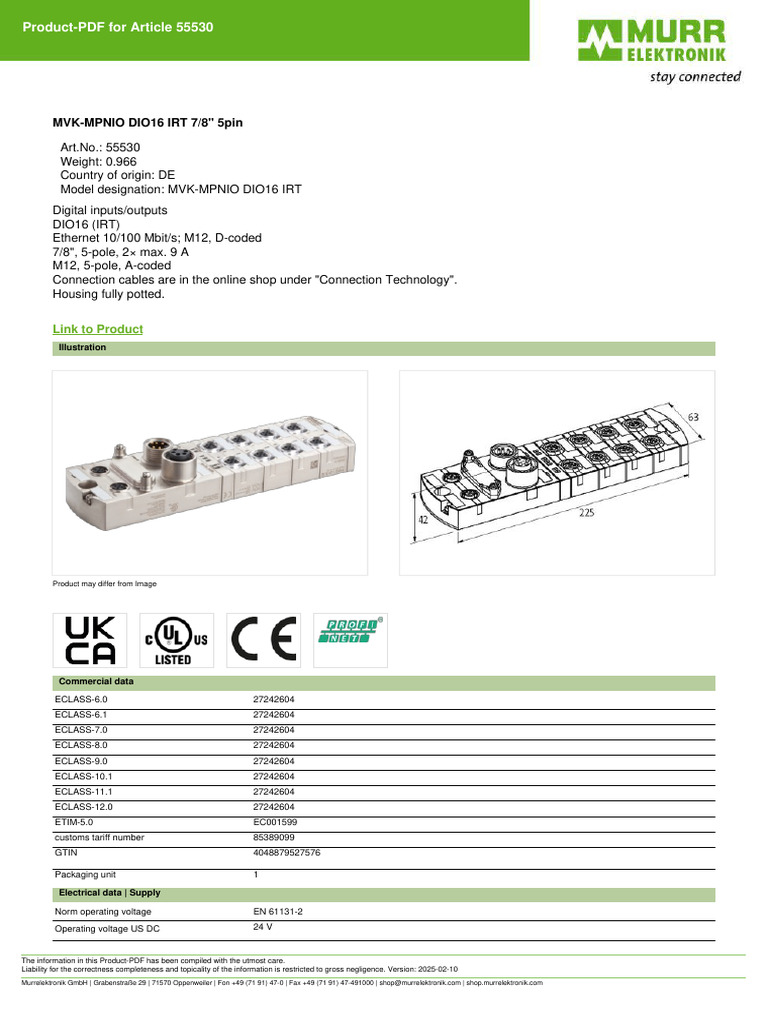 MVK-MPNIO DIO16 IRT 5-Pin Module | PDF | Electrical Components | Equipment