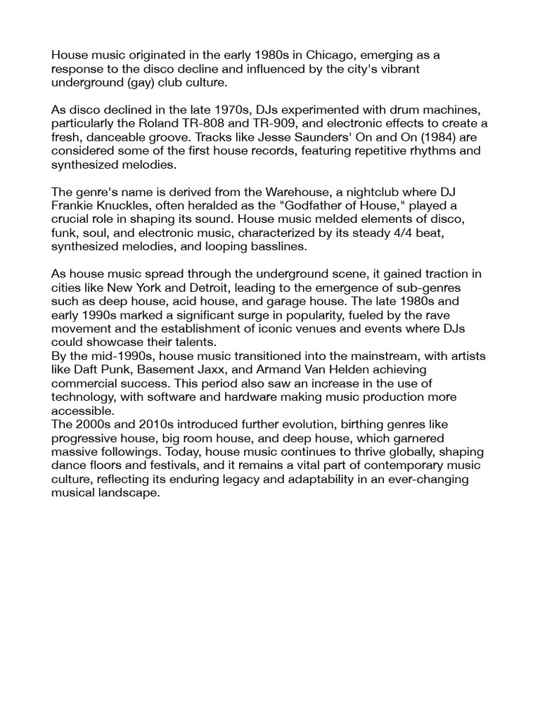 House Music Summary | PDF