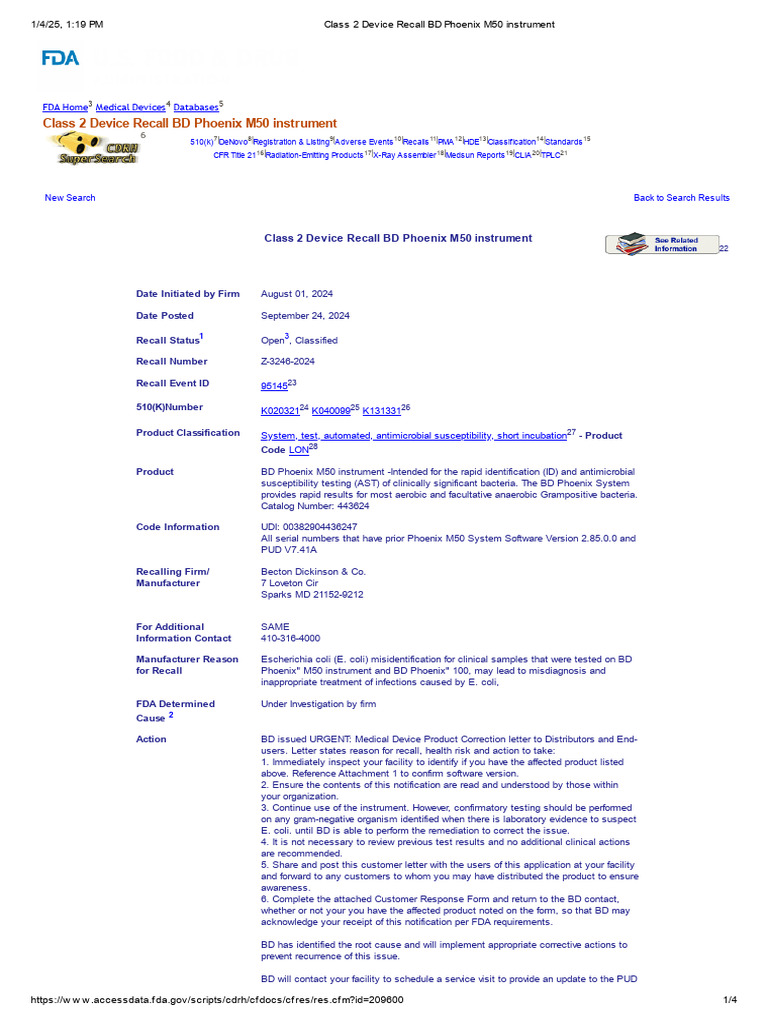 BD Phoenix M50 Recall Notice | PDF | Arab World | Food And Drug ...
