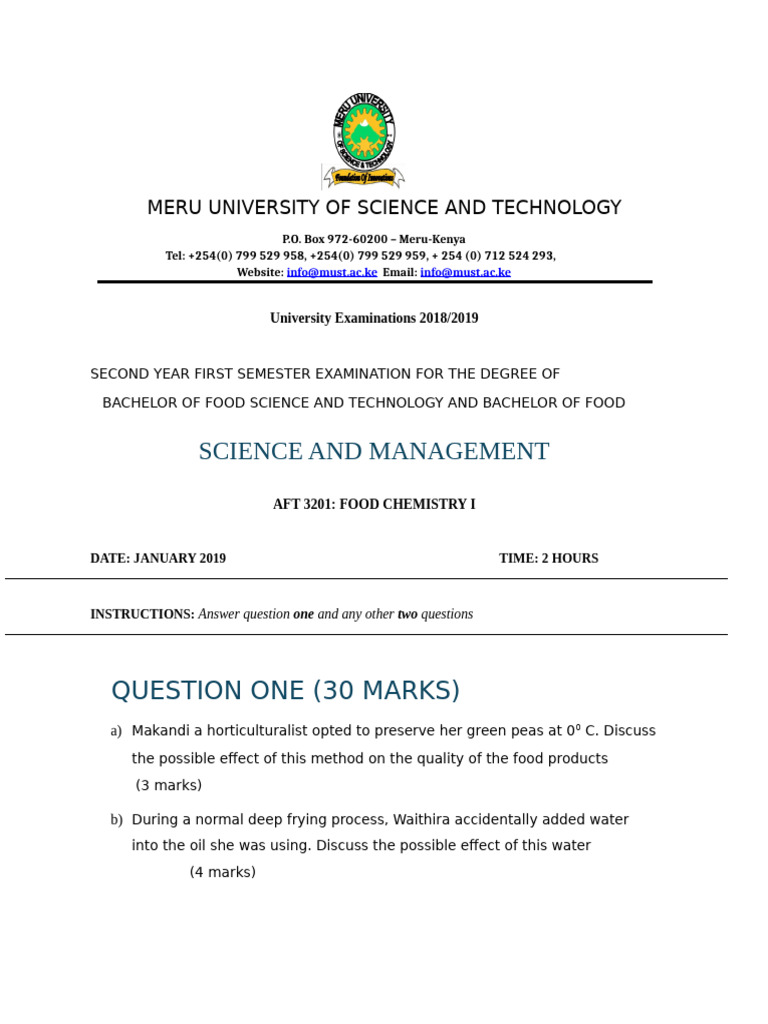 Food Chemistry Exam - Meru University | PDF | Brewing | Cereals