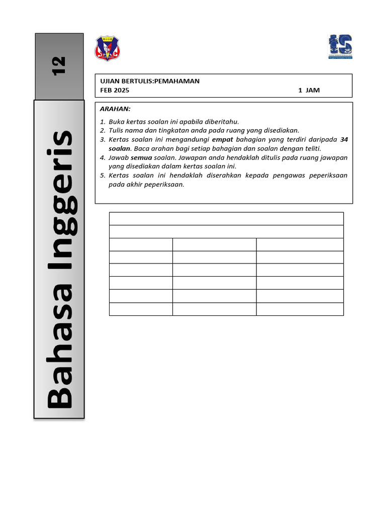 Cover DIAGNOSTIC TEST FORM 2 2025 | PDF