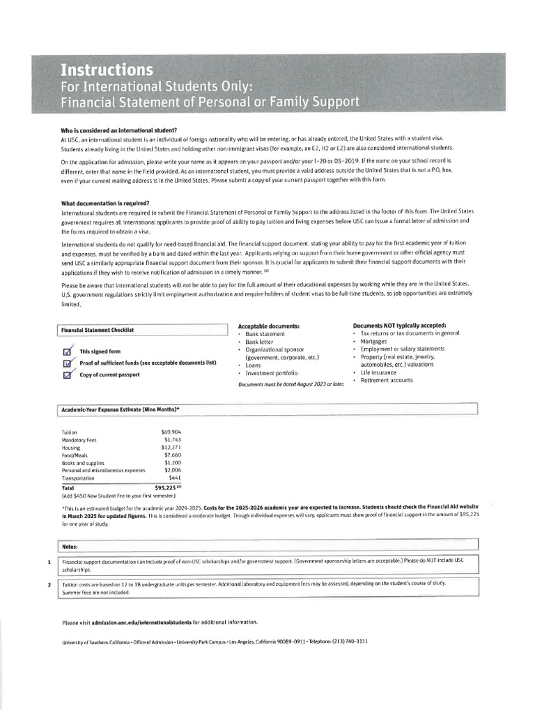 USC International Student Financial Support Guide | PDF | Travel Visa