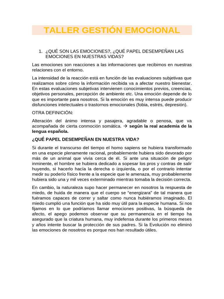 Taller de Gestión Emocional Efectiva | PDF | Las emociones | Respiración