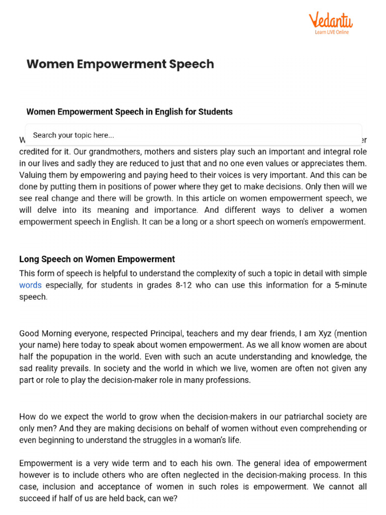 Women Empowerment Speech | PDF