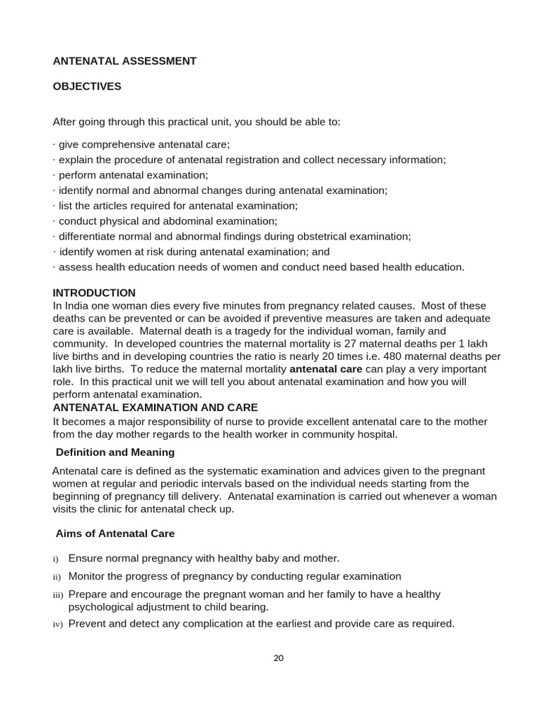 Antenatal Care and Examination Guide | PDF | Physical Examination ...