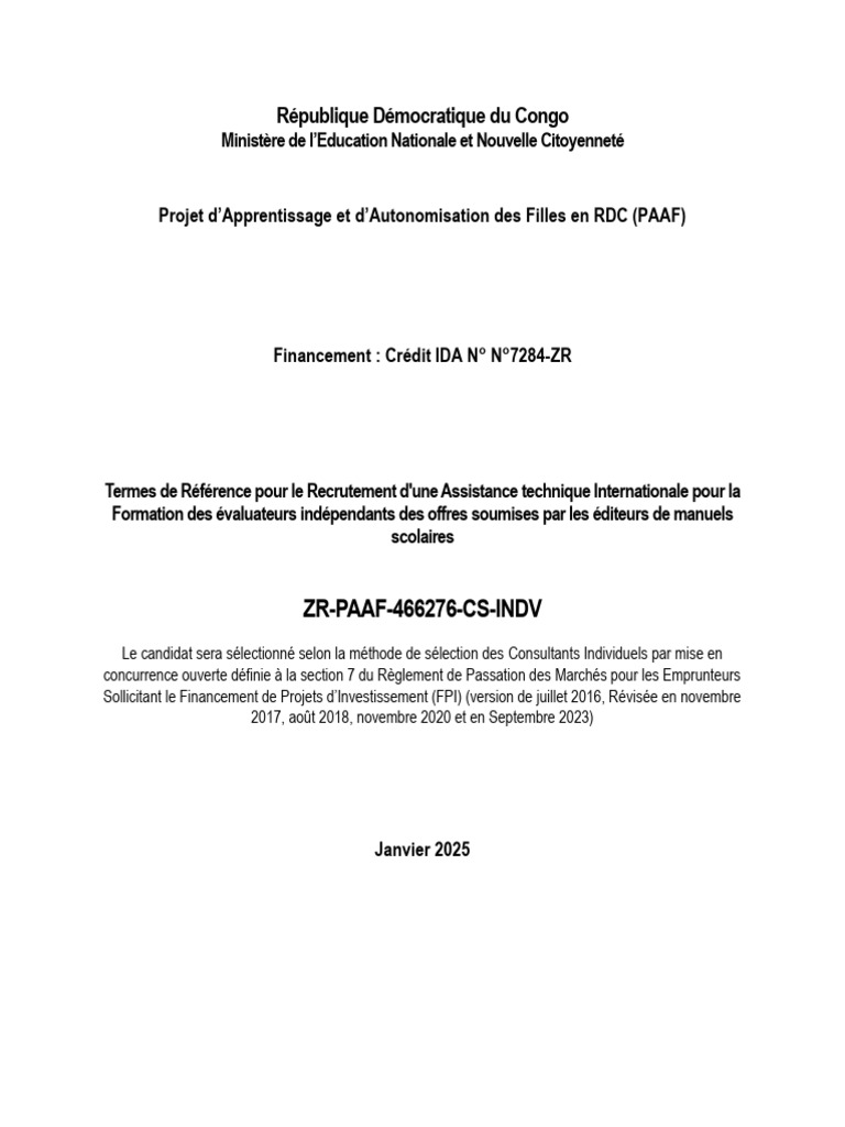 Recrutement pour le Projet PAAF en RDC | PDF | Enseignement | Programme ...