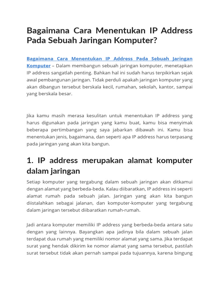 Cara Menentukan IP Address Jaringan | PDF