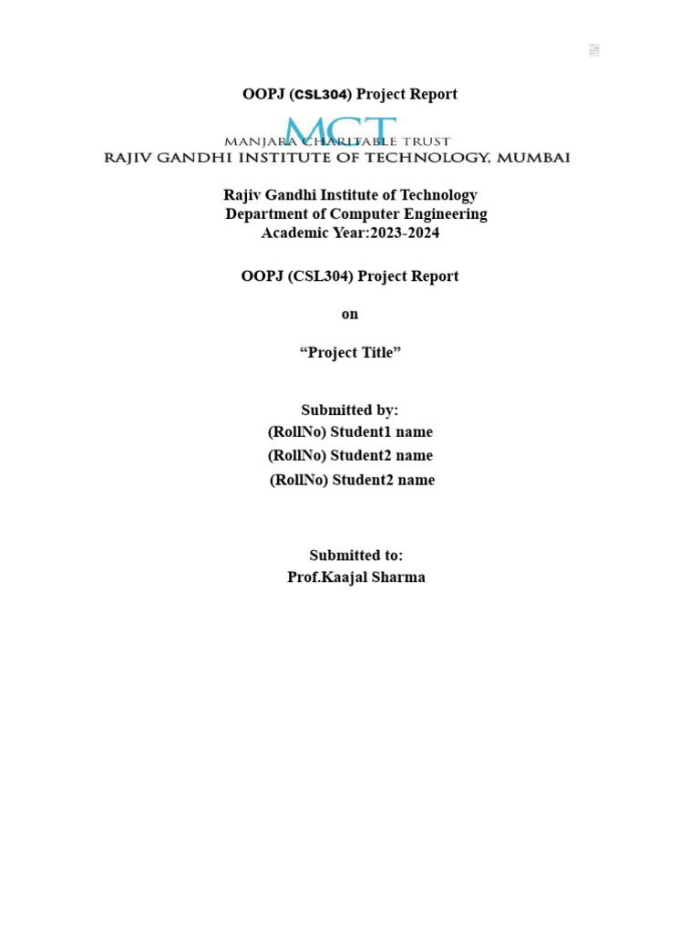 OOPJ Project Report - Computer Engineering | PDF