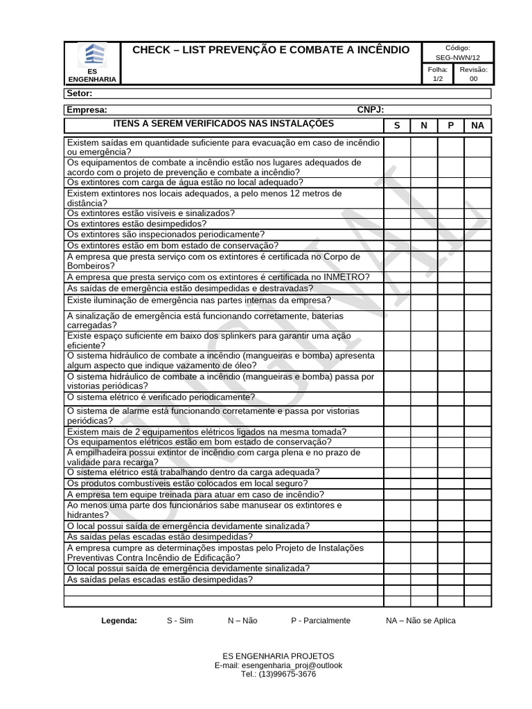 Check-list de Prevenção a Incêndio | PDF