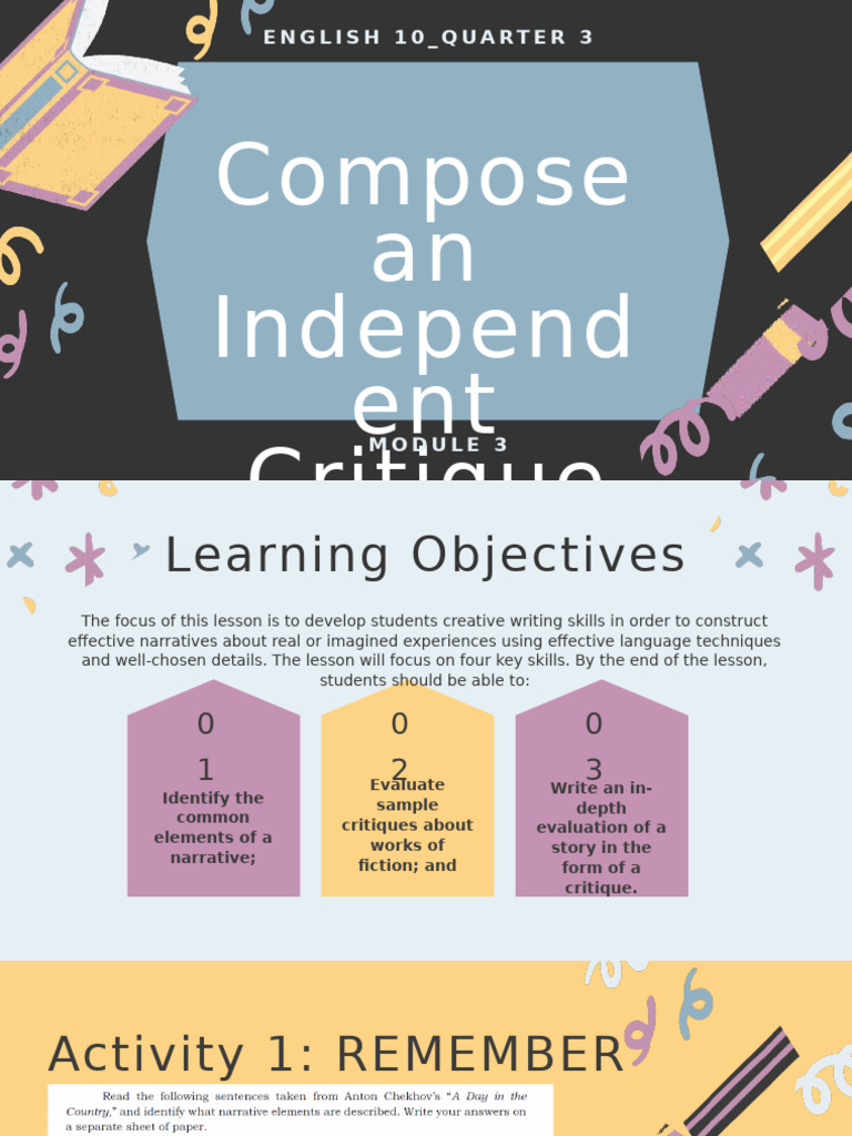 Critique Guide for English 10 Module 3 | PDF | Narrative | Essays