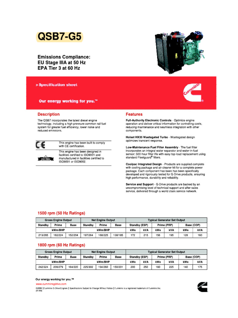 Engine - QSB7-G5 TDS | PDF