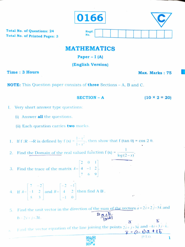Mathematics Exam Paper with Solutions | PDF | Trigonometric Functions ...