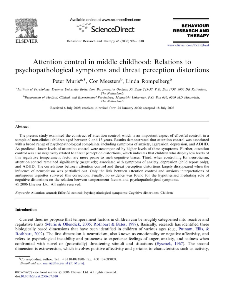 Attention Control and Child Psychopathology | PDF | Anxiety | Attention ...