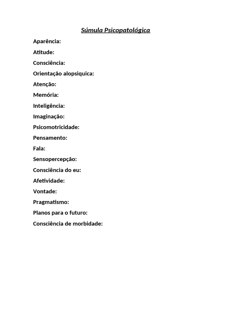 Modelo de Súmula Psicopatológica | PDF