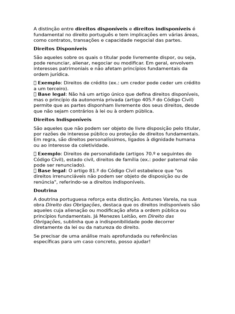Direitos Disponíveis e Indisponíveis | PDF
