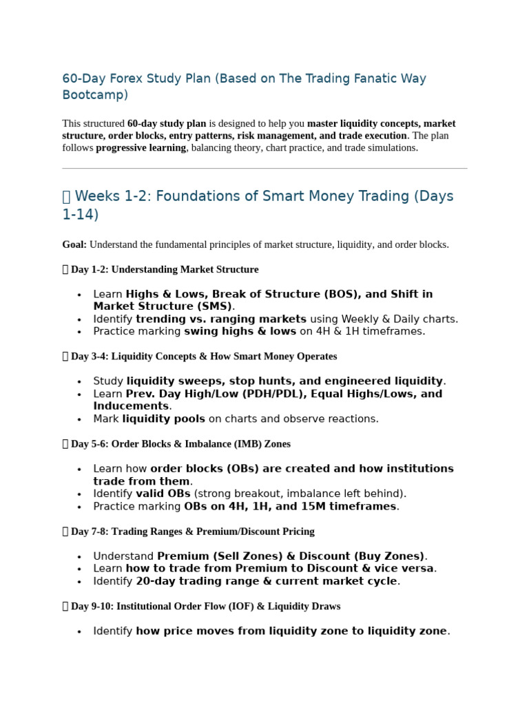 60-Day Forex Mastery Plan | PDF | Risk | Market Liquidity