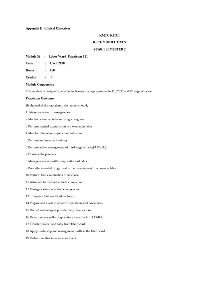Labour Ward Practicum | PDF