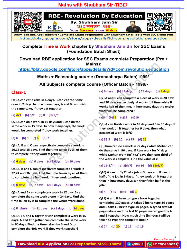 Time And Work Cls Pdf